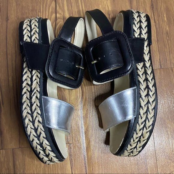 Espadrilles Platform Black and Metallic Sandal Sz 37 - Picture 5 of 13